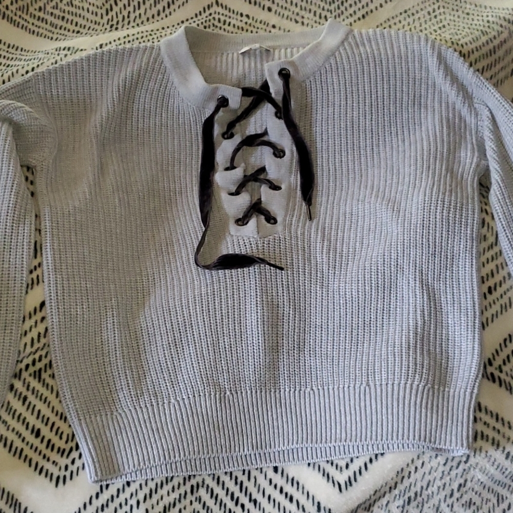 Rails Gray Lace Up Sweater Size S - Picture 5 of 12
